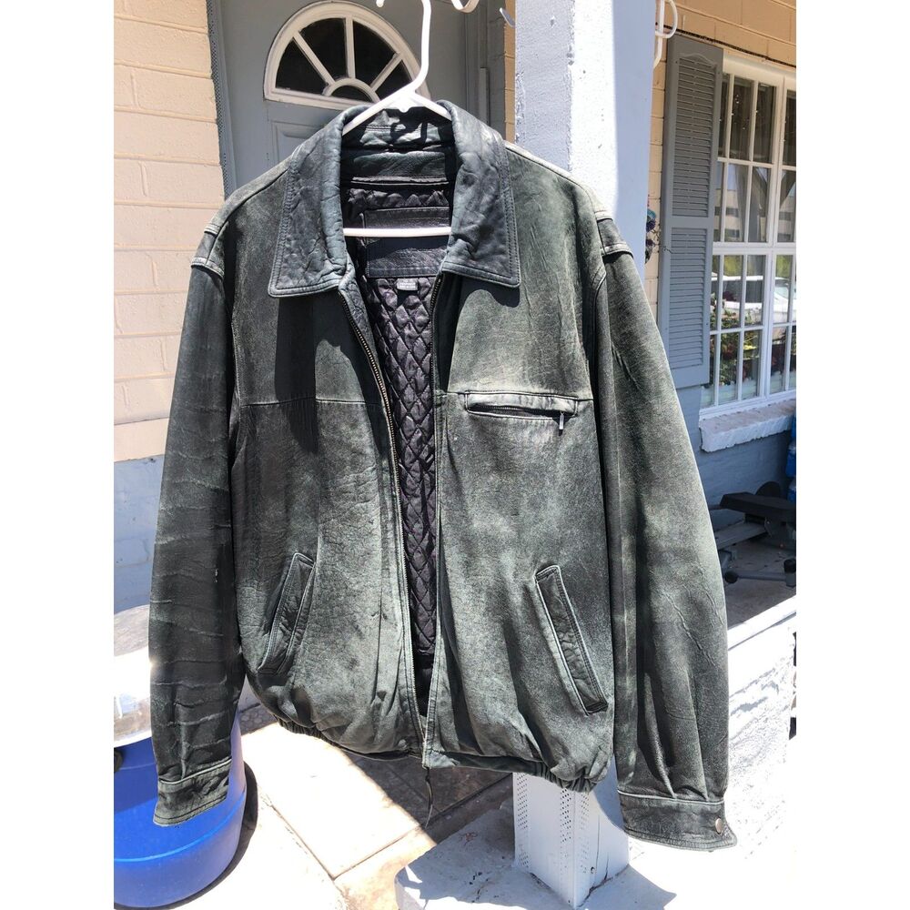 Vintage American Classics Leather Bomber Jacket Mens XL Black Distressed Flight